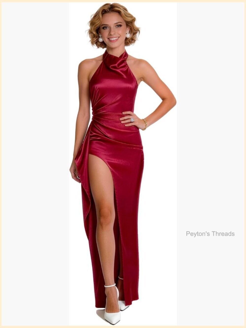 Sleeveless Halter Backless Bodycon Maxi Dress with Thigh-High Slit